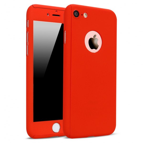 Wholesale iPhone 7 Full Cover Hybrid Case with Tempered Glass (Red)